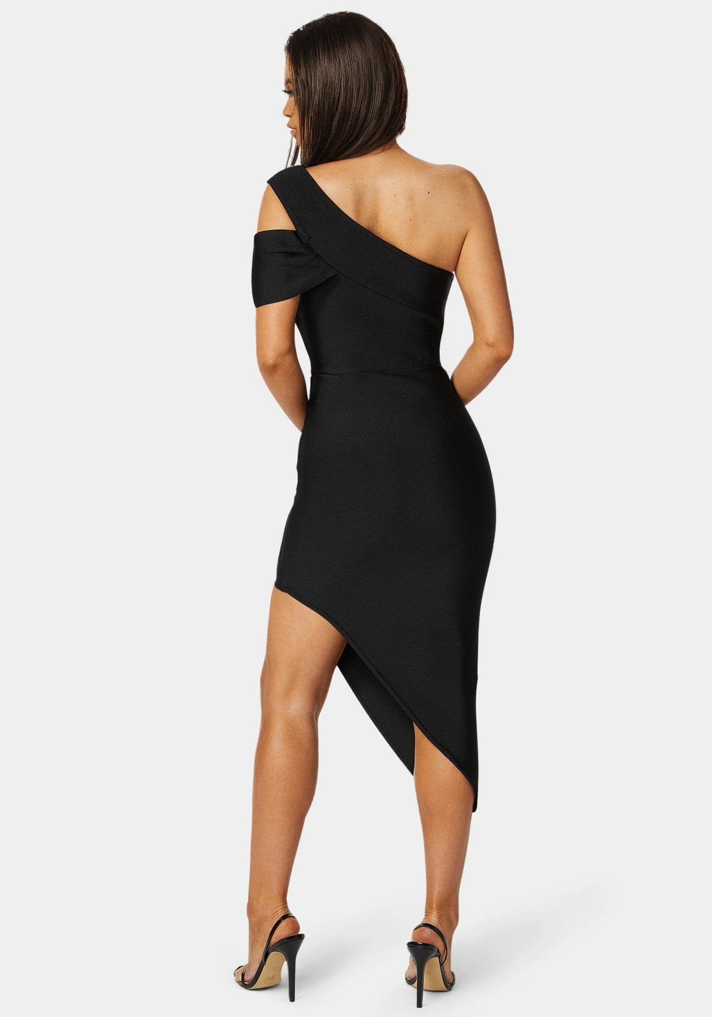 Asymmetrical High Slit Bandage Midi Dress - RewearHau