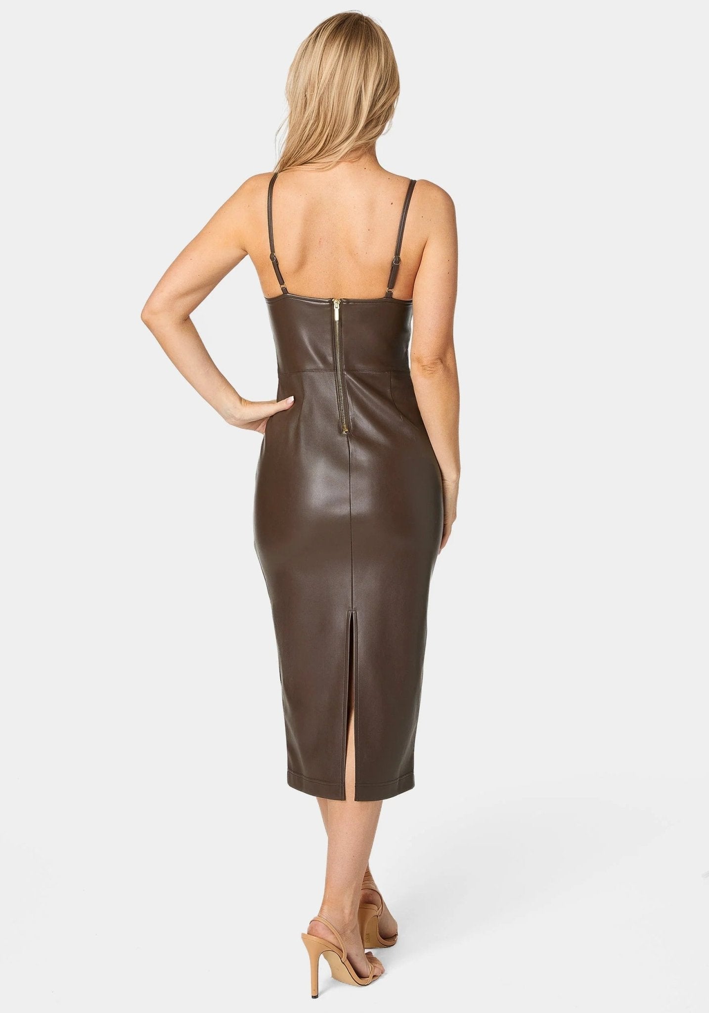 Faux Leather Bustier Midi Dress - RewearHau