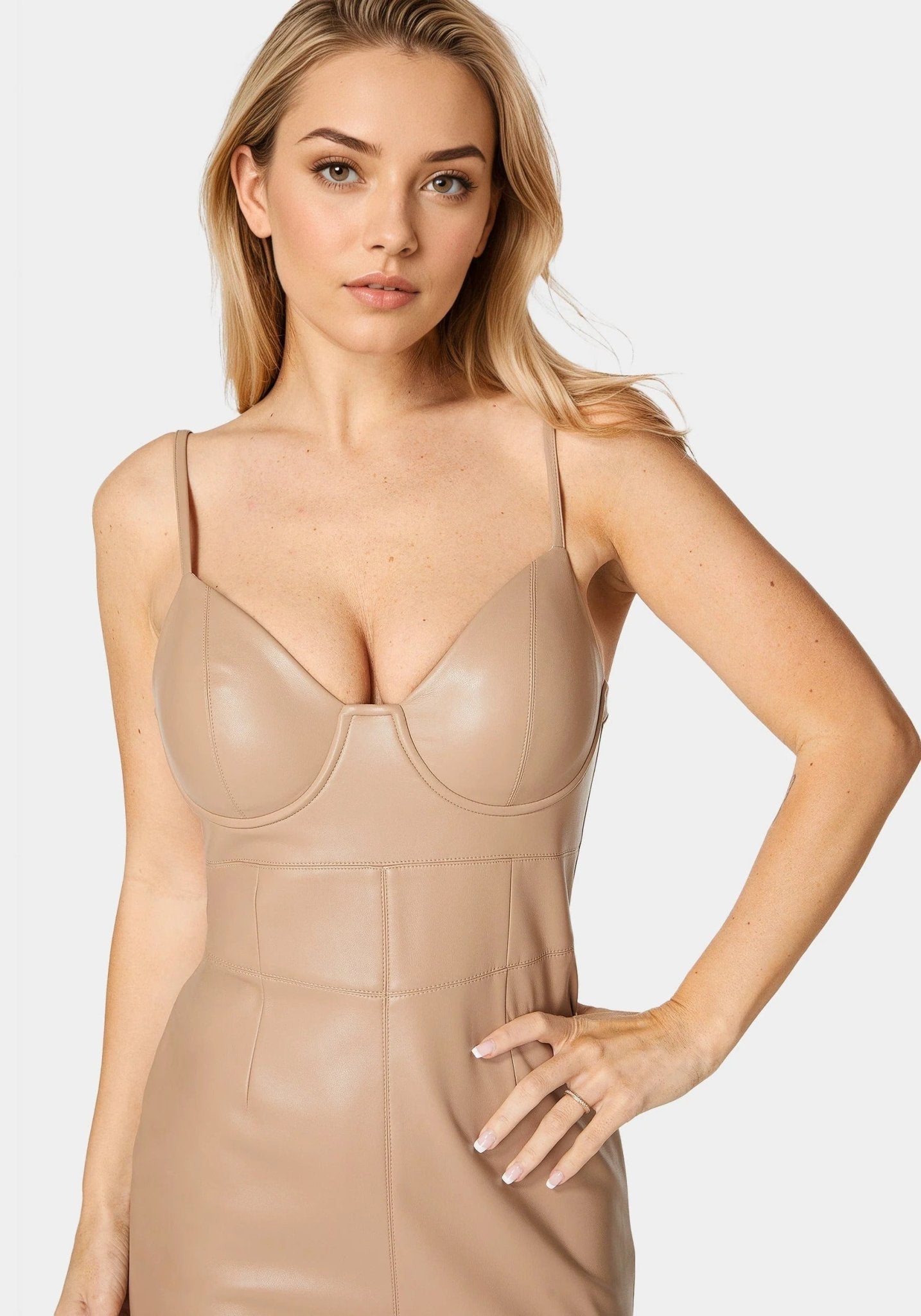 Faux Leather Bustier Midi Dress - RewearHau