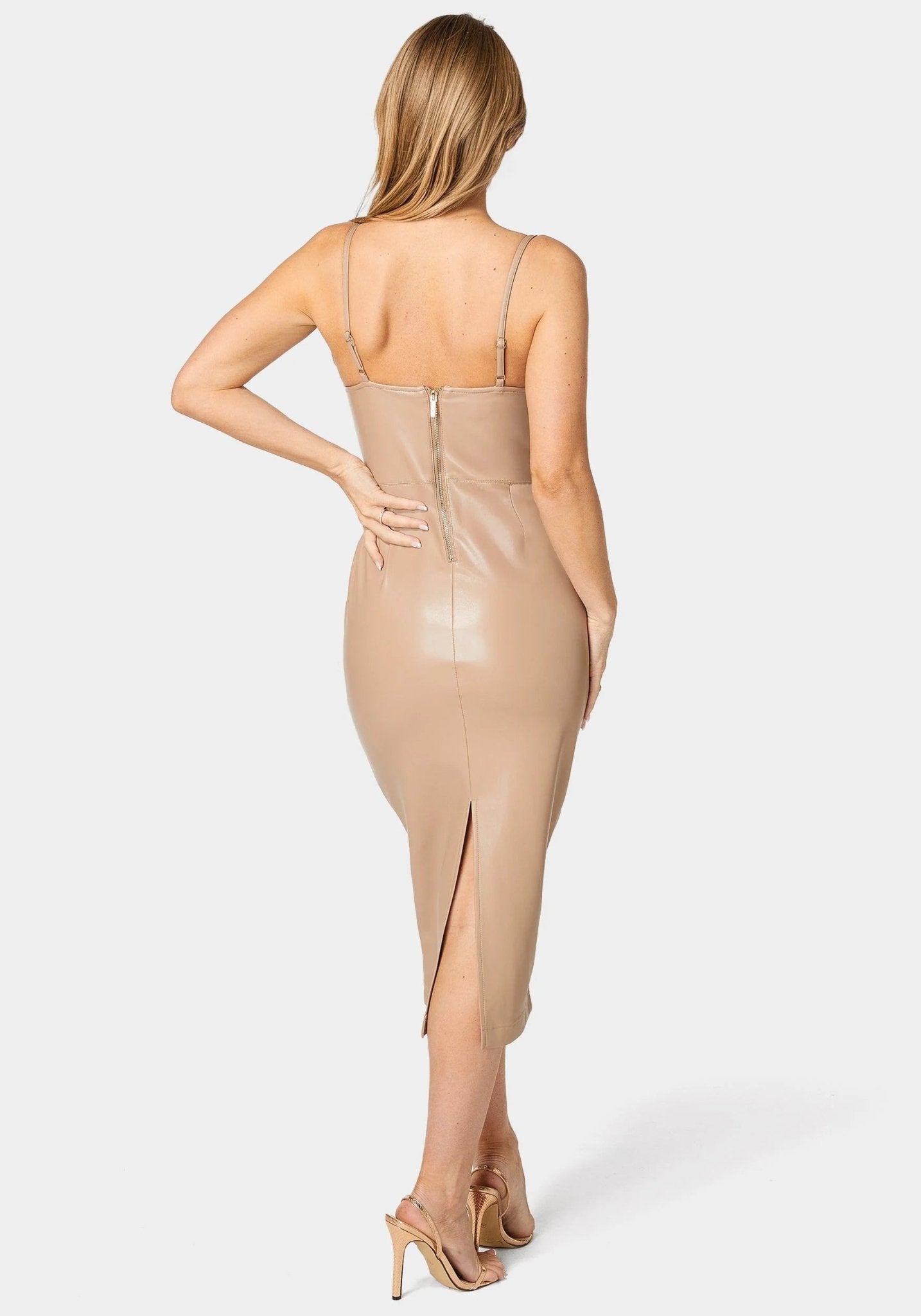 Faux Leather Bustier Midi Dress - RewearHau