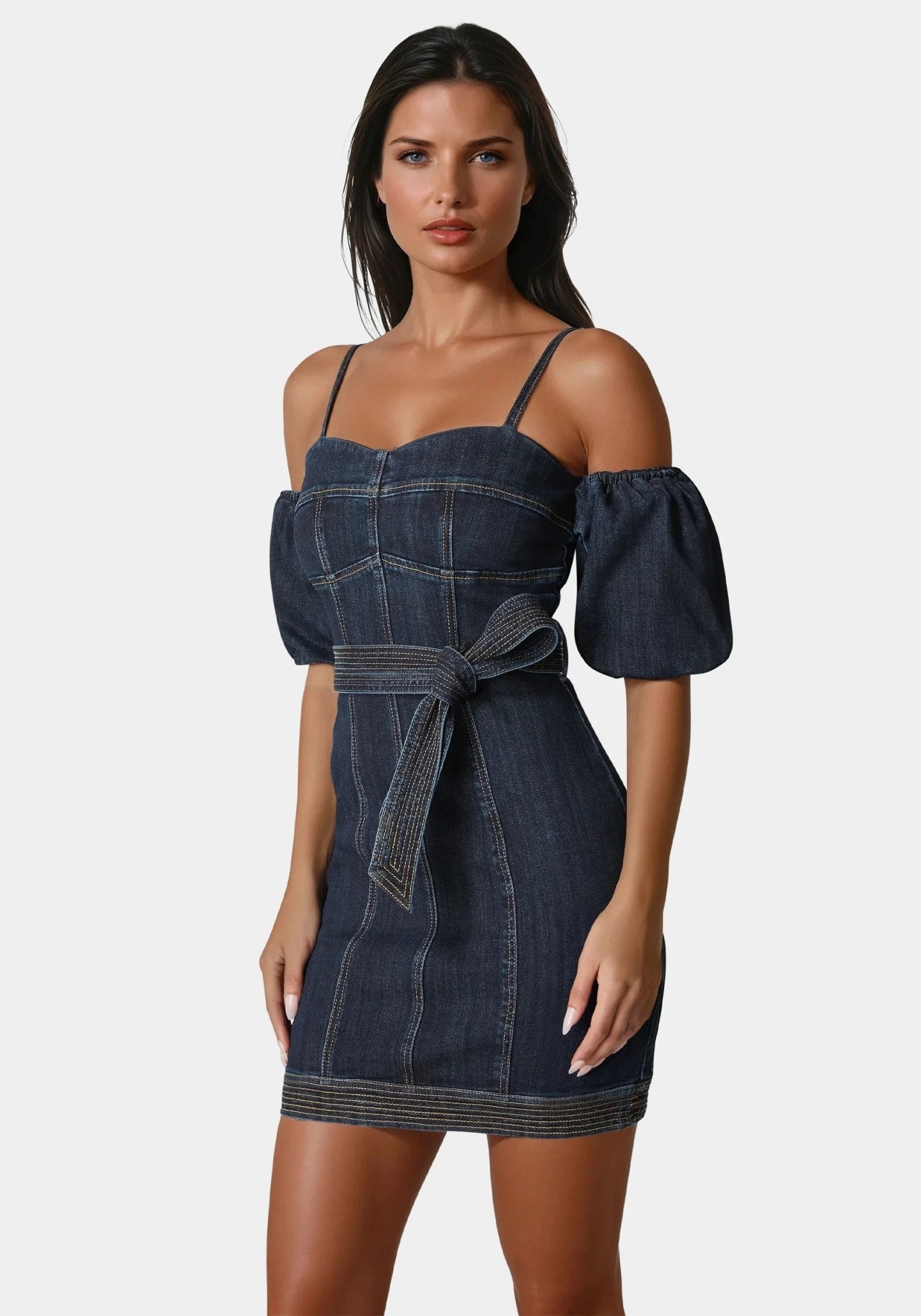 Fitted Denim Dress - RewearHau
