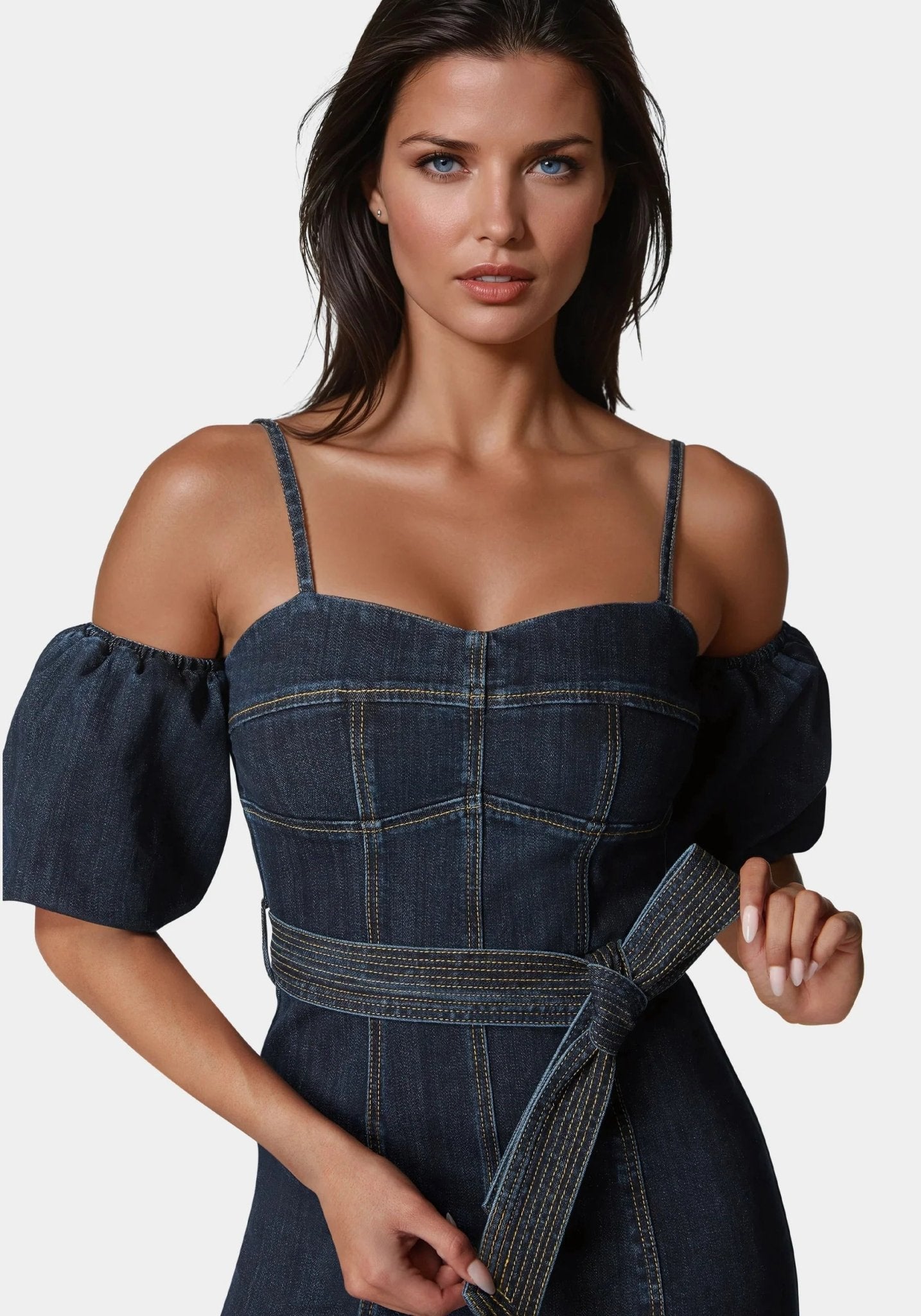 Fitted Denim Dress - RewearHau