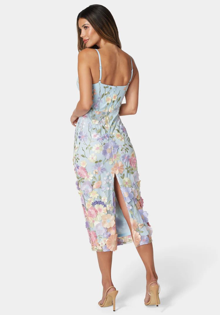 Floral Embroidered Midi Dress - RewearHau