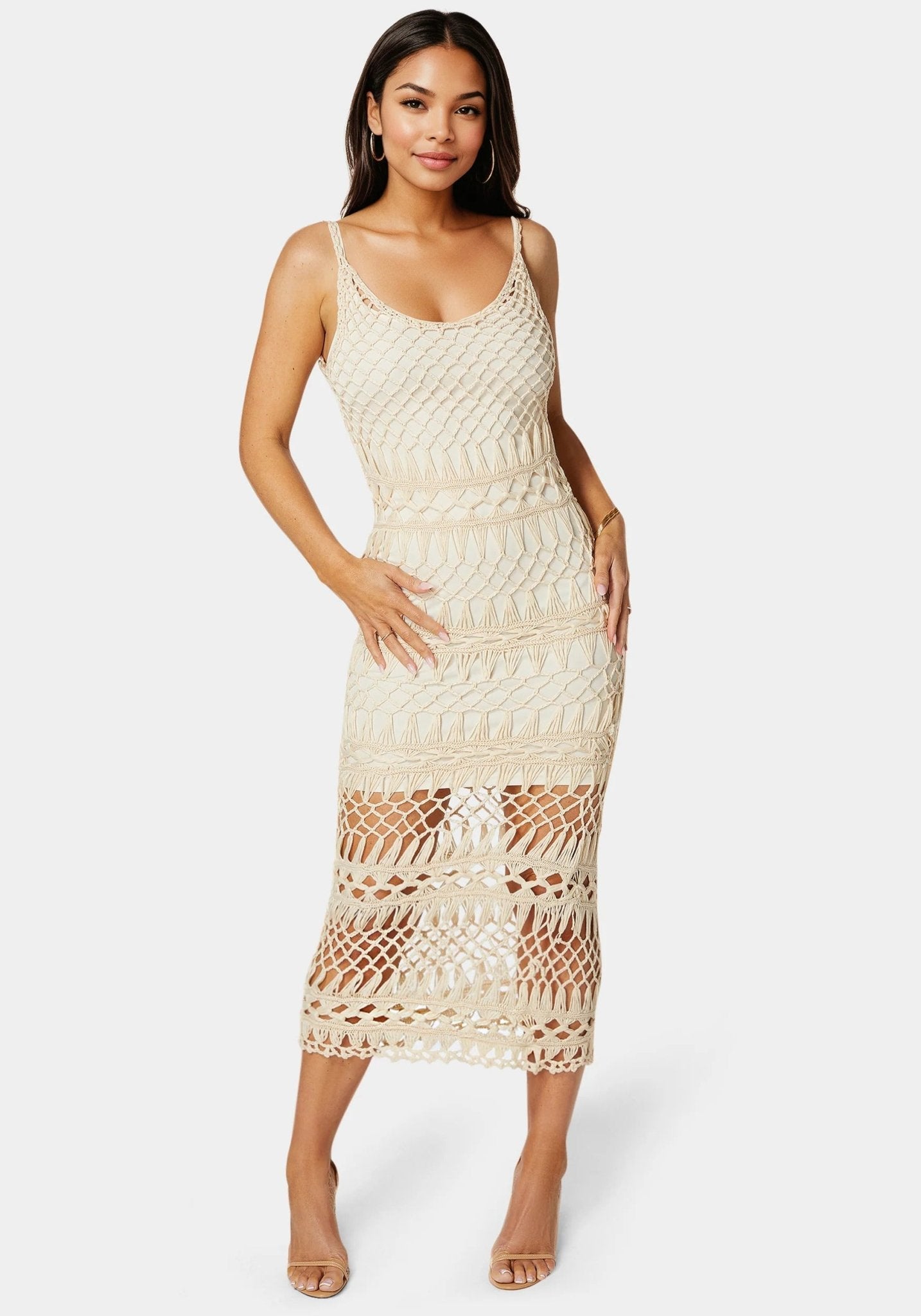 Openwork Crochet Maxi Dress - RewearHau