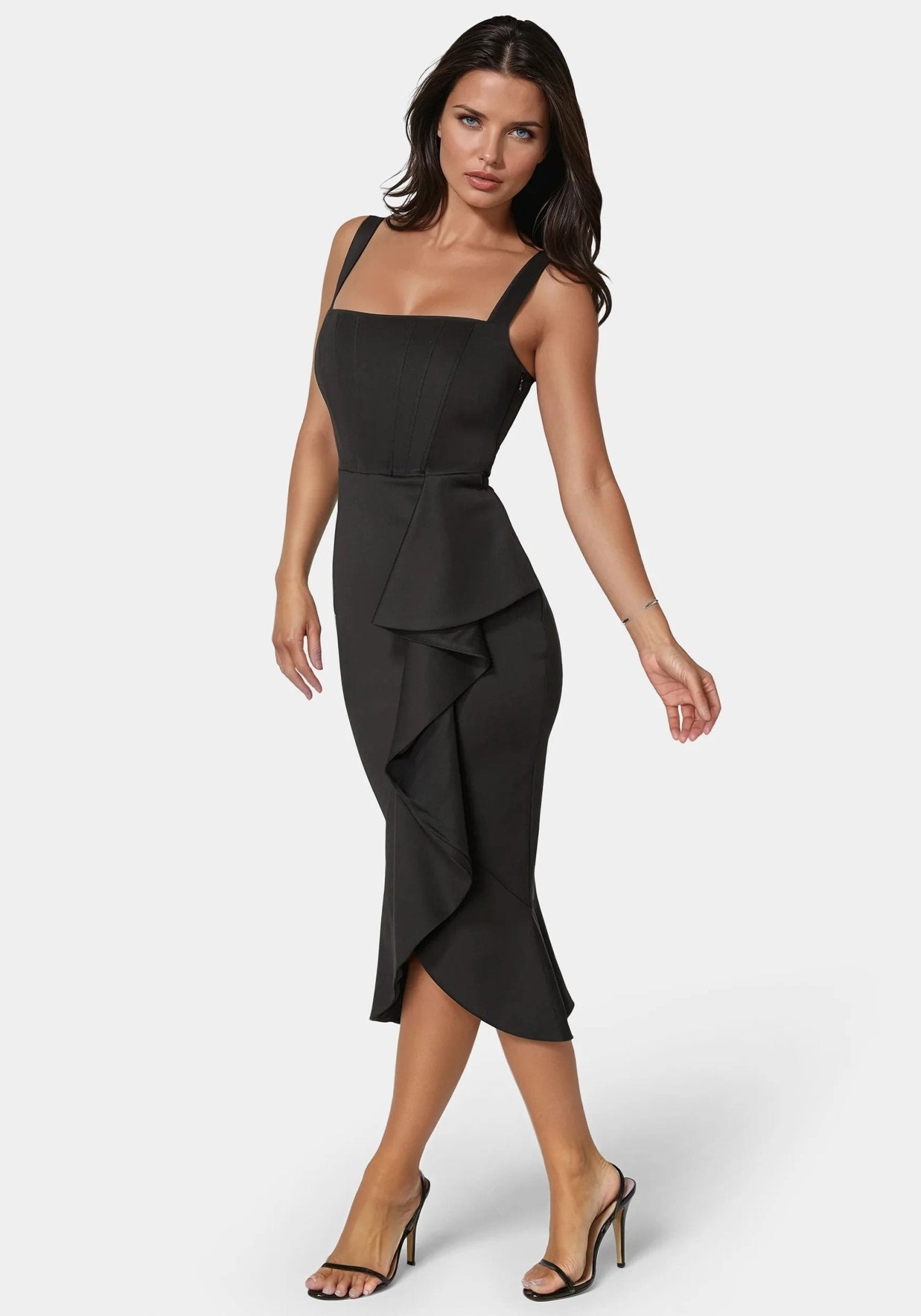 Scuba Bustier Ruffle Wrap Dress - RewearHau