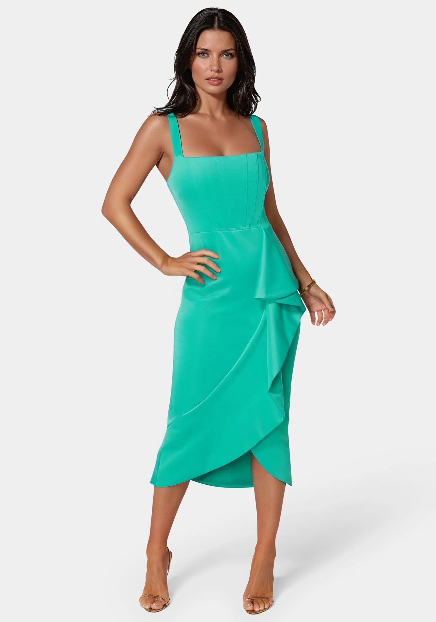 Scuba Bustier Ruffle Wrap Dress - RewearHau