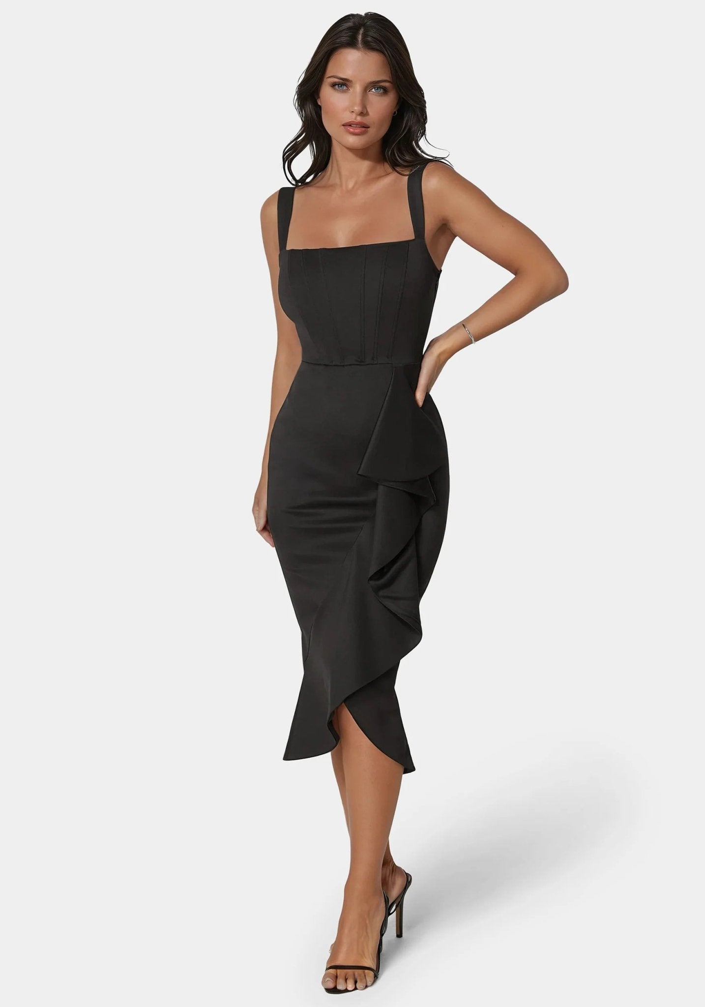 Scuba Bustier Ruffle Wrap Dress - RewearHau