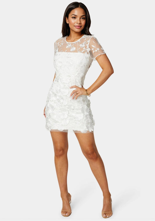 3D Floral Fit & Flare Mini Dress - RewearHau