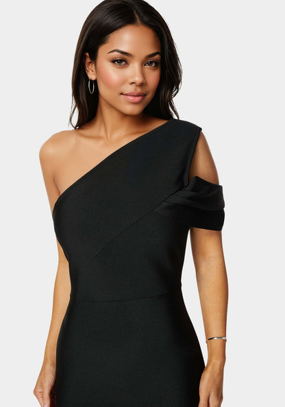 Asymmetrical High Slit Bandage Midi Dress - RewearHau