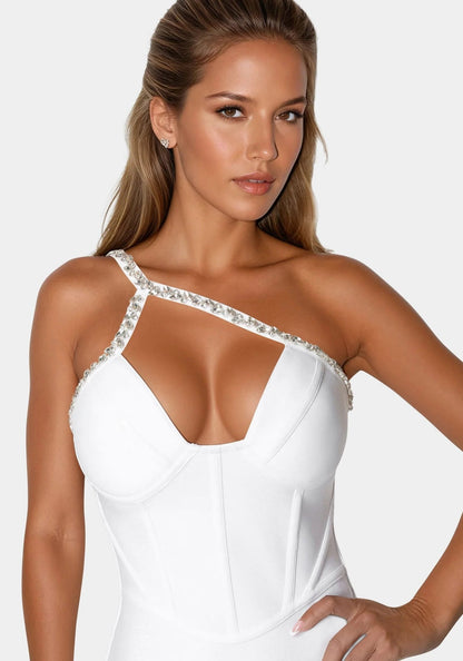 Embellished Crystal Corset Bandage Dress - RewearHau