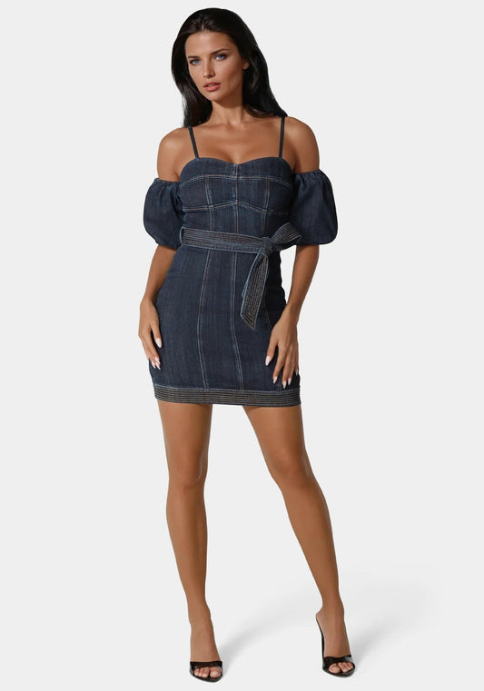 Fitted Denim Dress - RewearHau