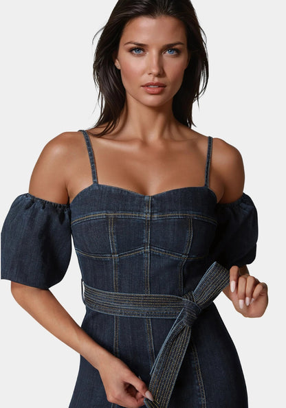 Fitted Denim Dress - RewearHau