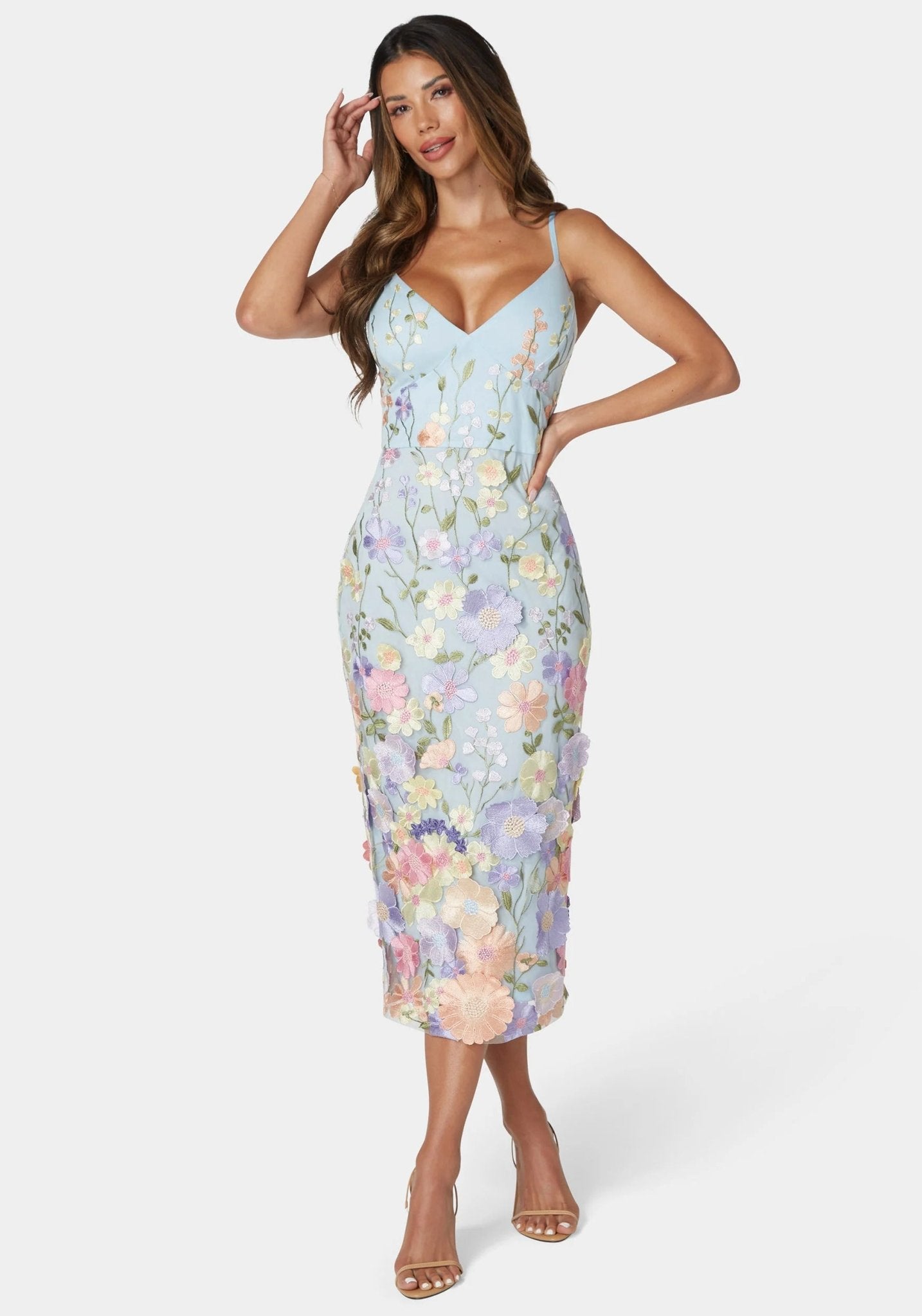 Floral Embroidered Midi Dress - RewearHau