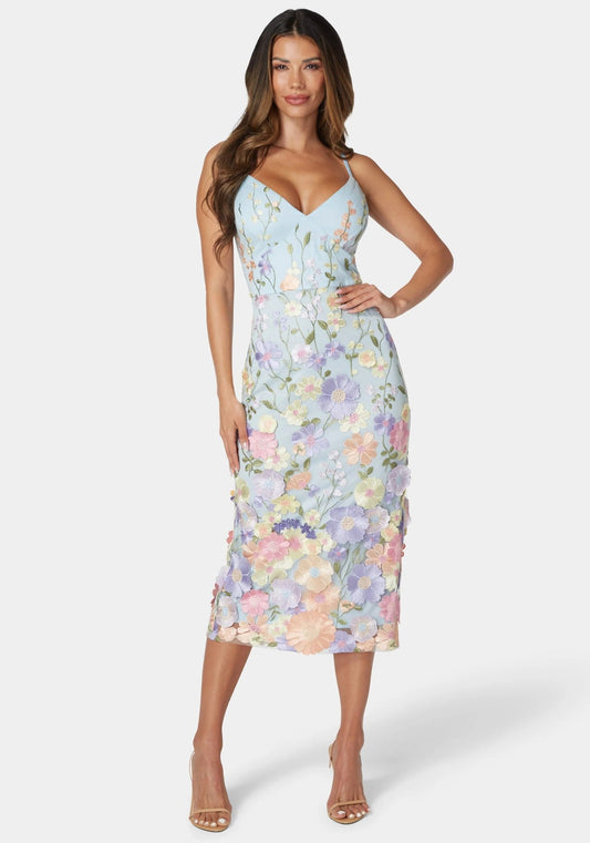 Floral Embroidered Midi Dress - RewearHau