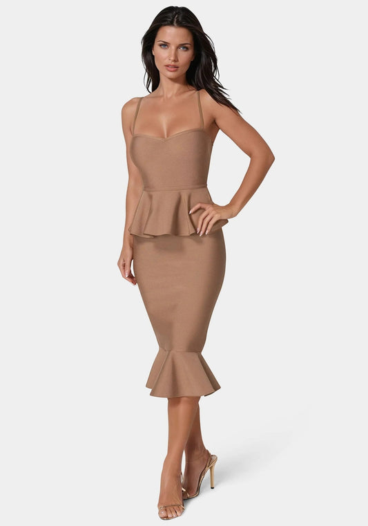 Peplum Bandage Midi Dress - RewearHau