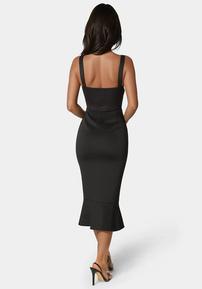Scuba Bustier Ruffle Wrap Dress - RewearHau